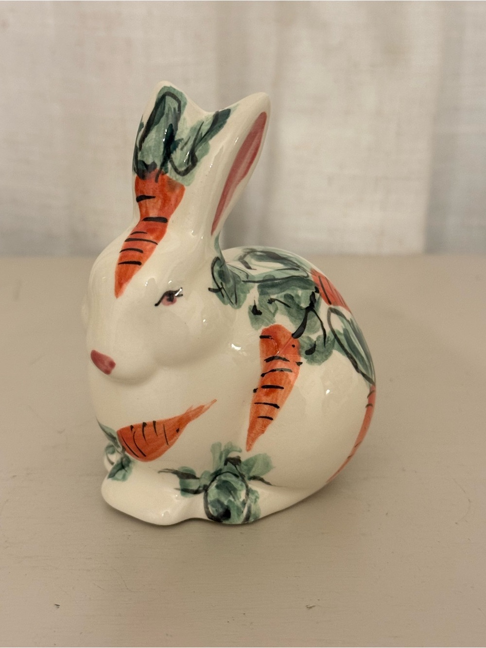 VTG Hand Painted Ceramic Bunny Figurine Carrots Easter Spring Cottagecore Decor